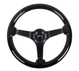 NRG Reinforced Steering Wheel 350mm Classic Black Sparkled Wood Grain Wheel 3 Inch Deep 4mm3-Spoke Center Black - RST-036BSB-BK