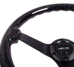 NRG Reinforced Steering Wheel 350mm Classic Black Sparkled Wood Grain Wheel 3 Inch Deep 4mm3-Spoke Center Black - eliteracefab.com