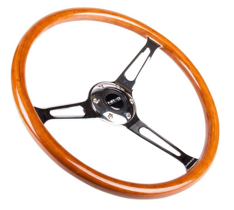 NRG Reinforced Classic Wood Grain Wheel 360mm 3-Spoke Center Chrome - eliteracefab.com