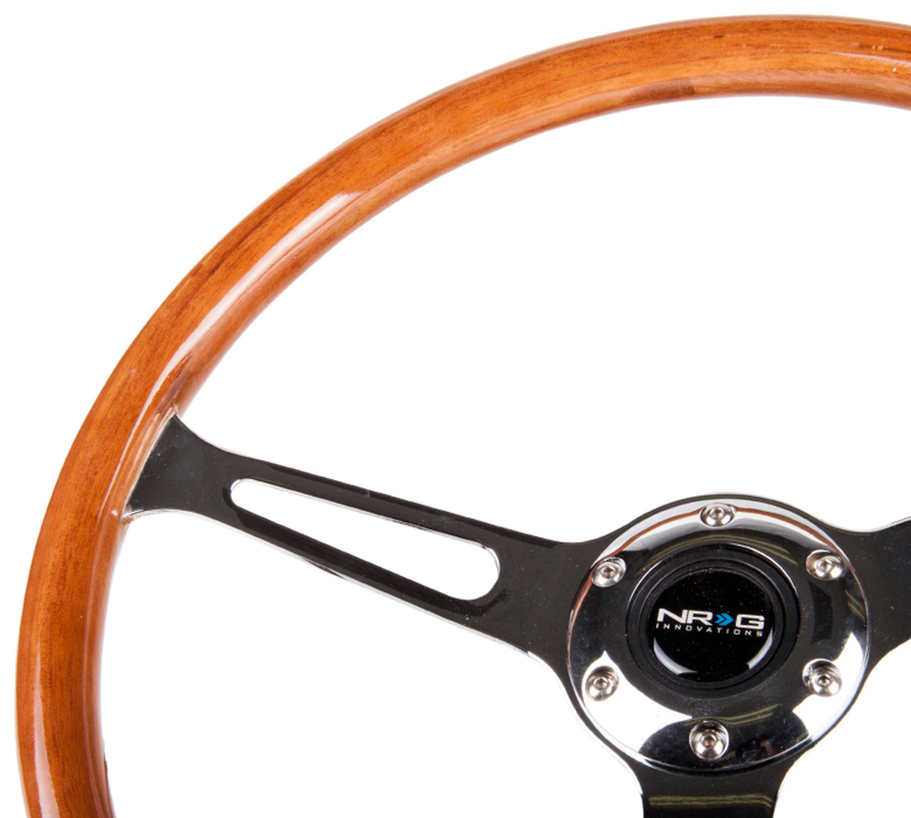 NRG Reinforced Classic Wood Grain Wheel 360mm 3-Spoke Center Chrome - eliteracefab.com