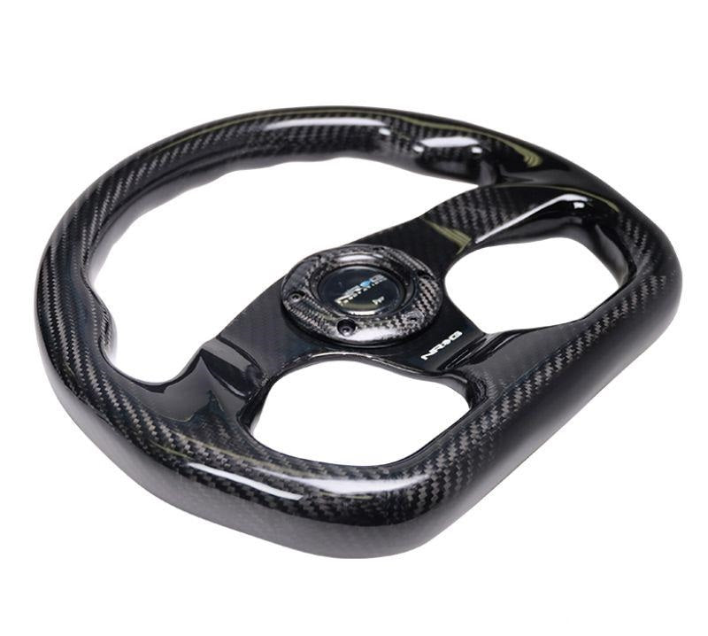 NRG Carbon Fiber Steering Wheel 320mm Flat Bottom Shinny Black Light Tone - eliteracefab.com