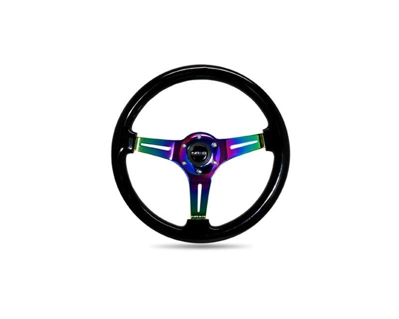 NRG Black Paint Grip 3 Neochrome Spokes 350mm Classic Wood Grain Wheel Universal - eliteracefab.com