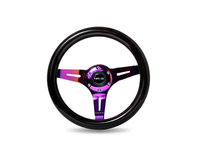 NRG Black Inlay 3 Neochrome Spokes 310mm Classic Black Wood Grain Wheel Universal - eliteracefab.com