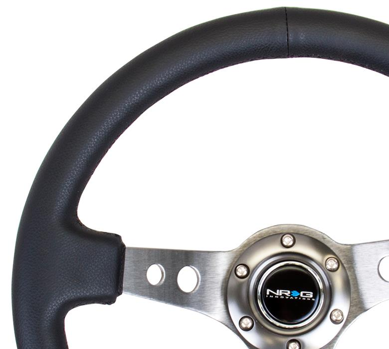 NRG Reinforced Sport Steering Wheel 350mm 3 Inch Deep Gun Metal Spoke Round holes Black Leather - eliteracefab.com