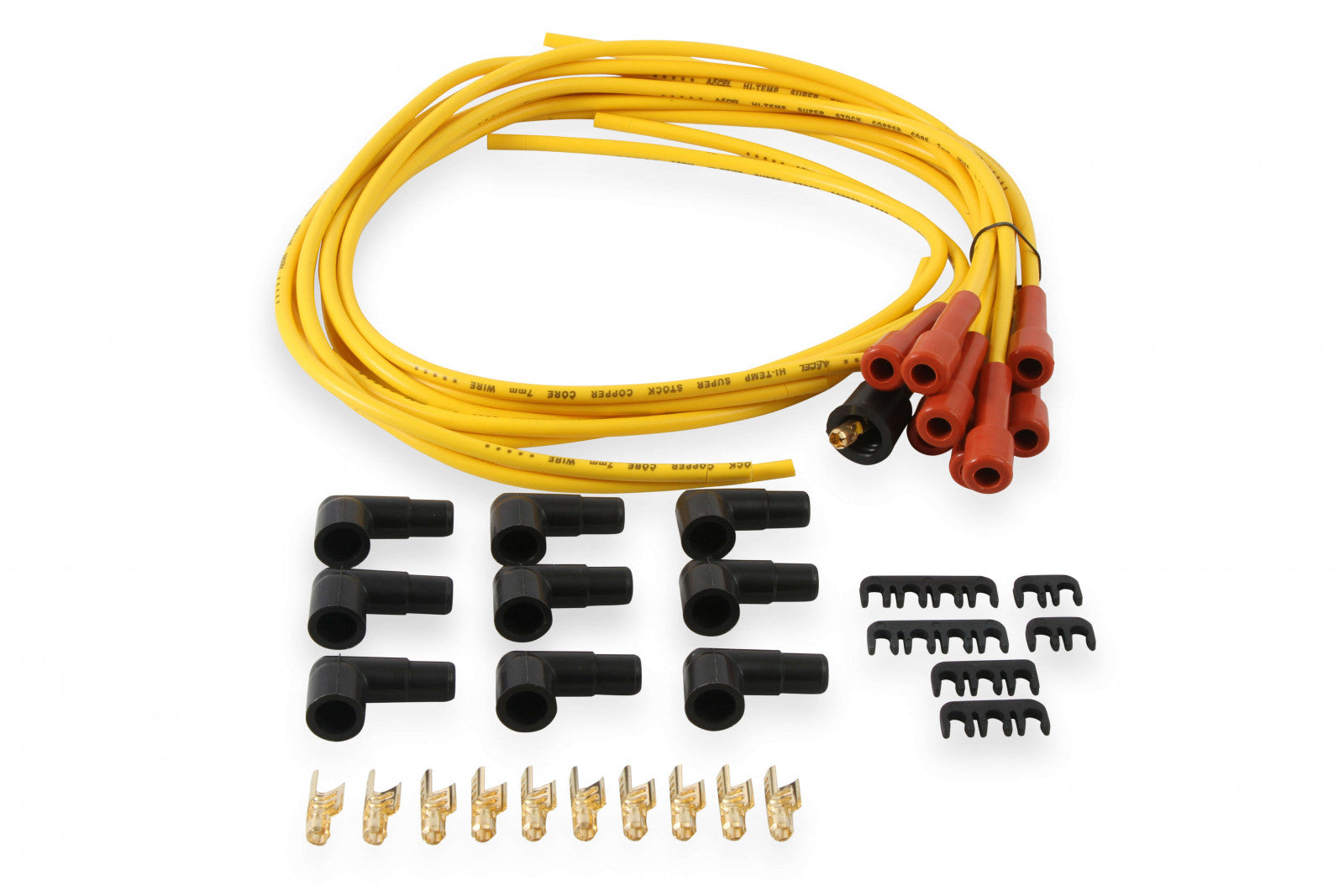 ACCEL Spark Plug Wire Set - 7mm - Super Stock with Copper Core - Universal Straight Boots - Yellow - eliteracefab.com