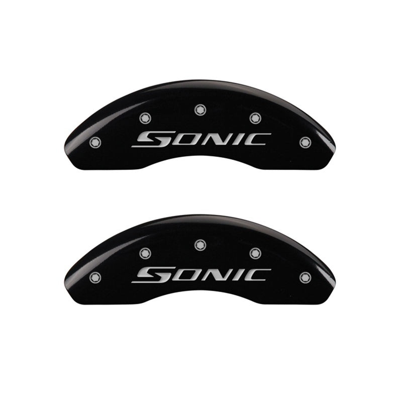 MGP Front set 2 Caliper Covers Engraved Front Sonic Black finish silver ch MGP