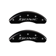 Load image into Gallery viewer, MGP Front set 2 Caliper Covers Engraved Front Sonic Black finish silver ch MGP