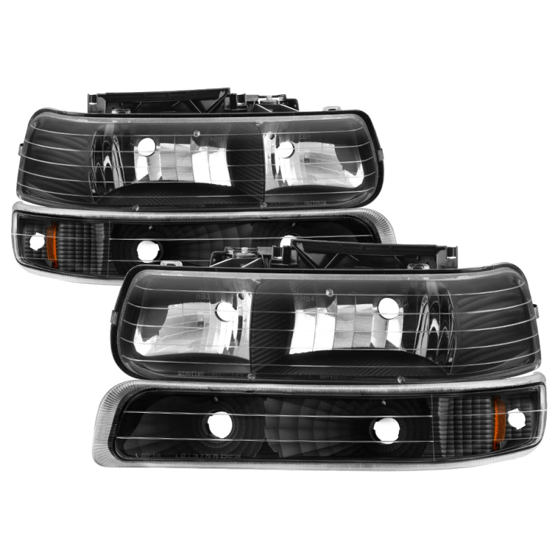 Xtune Chevy TahOE 00-06 Amber Crystal Headlights w/ Bumper Lights Black HD-JH-CSIL99-SET-AM-BK - eliteracefab.com