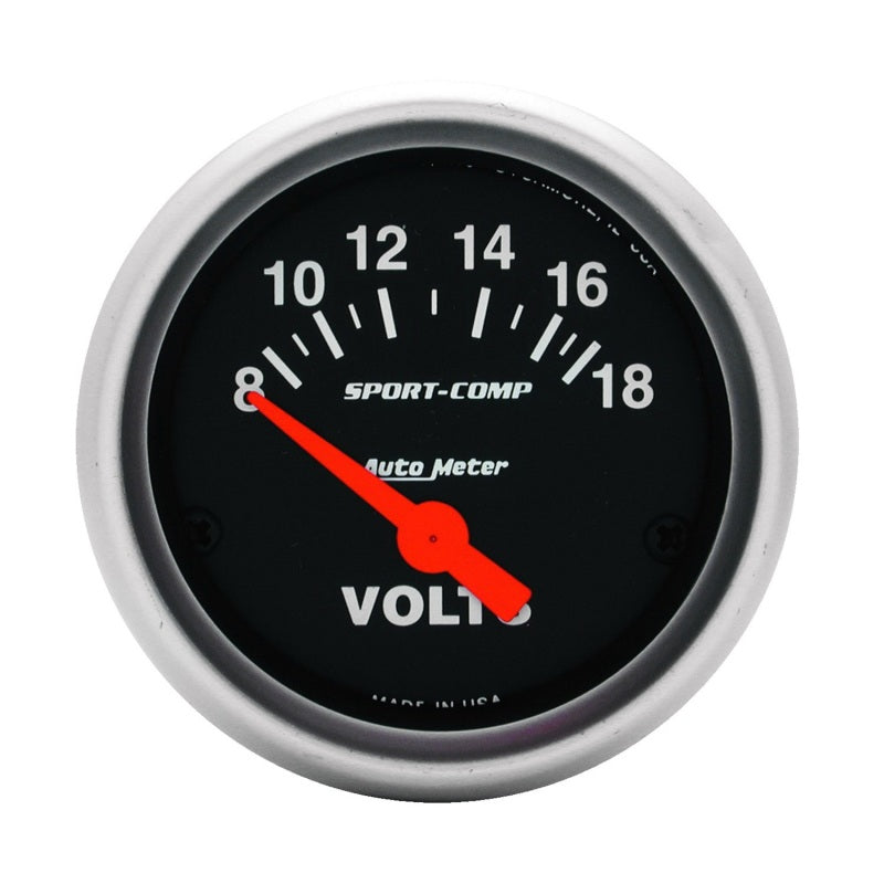 AutoMeter GAUGE; VOLTMETER; 2 1/16in.; 18V; ELEC; SPORT-COMP - eliteracefab.com