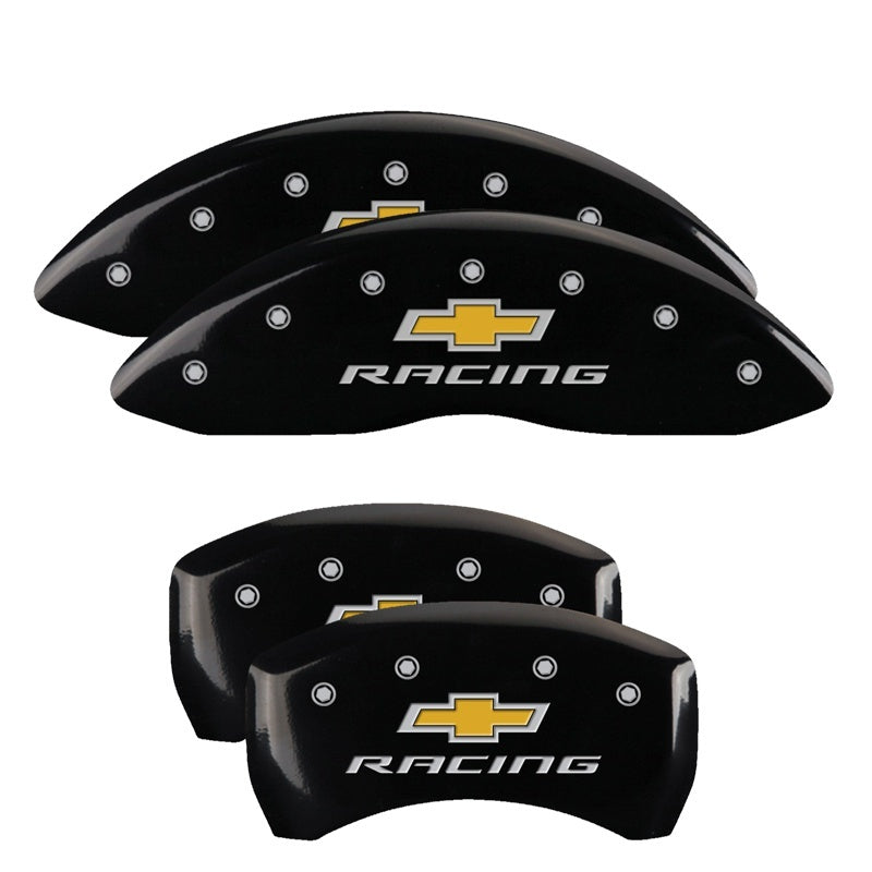 MGP 4 Caliper Covers Engraved F & R Chevy Racing Black Finish Silver Char 2019 Chevrolet Malibu MGP