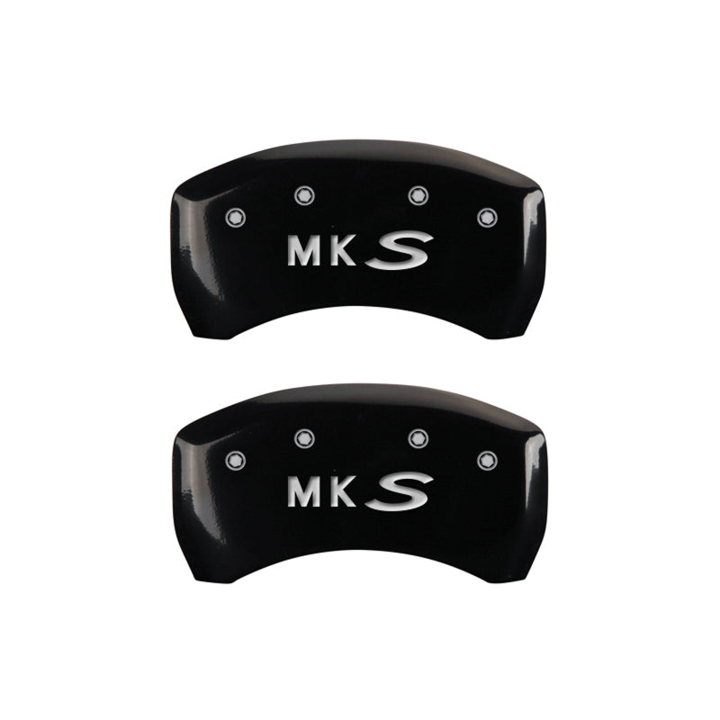 MGP 4 Caliper Covers Engraved Front Lincoln Engraved Rear MKS Black finish silver ch MGP