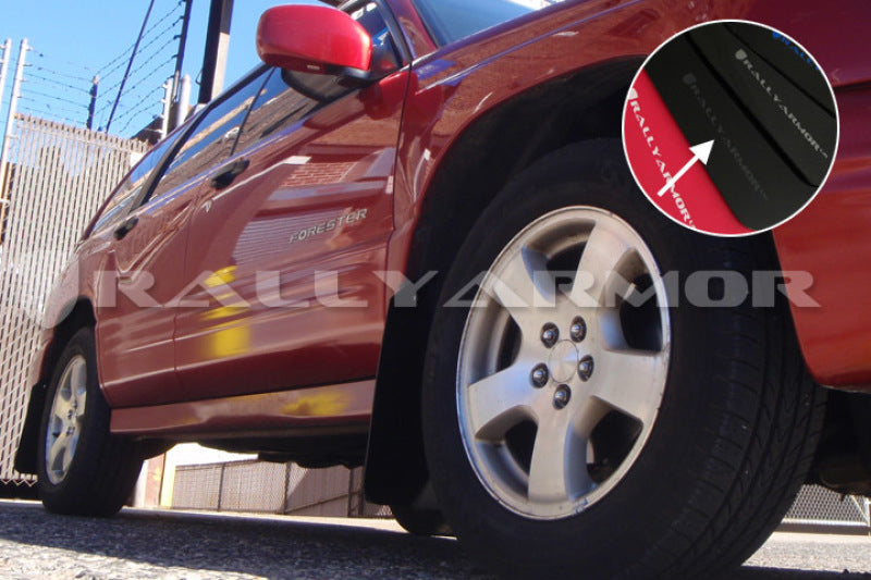 Rally Armor UR Mudflaps Black Urethane Grey Logo 1998-2002 Forester - eliteracefab.com