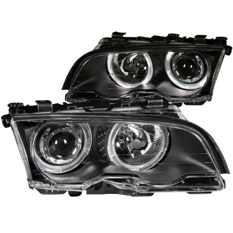 ANZO USA Bmw 3 Series E46 4dr Projector Headlights W/ Halo Black; 1999-2001 - eliteracefab.com