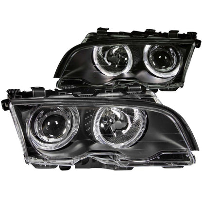 ANZO USA Bmw 3 Series E46 4dr Projector Headlights W/ Halo Black; 1999-2001 - eliteracefab.com