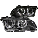 ANZO USA Bmw 3 Series E46 4dr Projector Headlights W/ Halo Black; 1999-2001