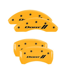 Load image into Gallery viewer, MGP 4 Caliper Covers Engraved Front &amp; Rear With stripes/Dart Yellow finish black ch MGP