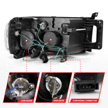 Load image into Gallery viewer, ANZO 2002-2005 Dodge Ram 1500 Projector Headlights w/ Halo Black Clear Amber - eliteracefab.com