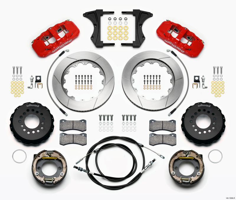 Wilwood AERO4 Rear Kit 14.00 Red 2005-2014 Mustang w/ BMR Suspn. w/Lines Wilwood