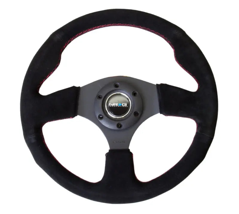 NRG Reinforced Steering Wheel 320mm Sport Suede Steering Wheel Red Stitch - eliteracefab.com