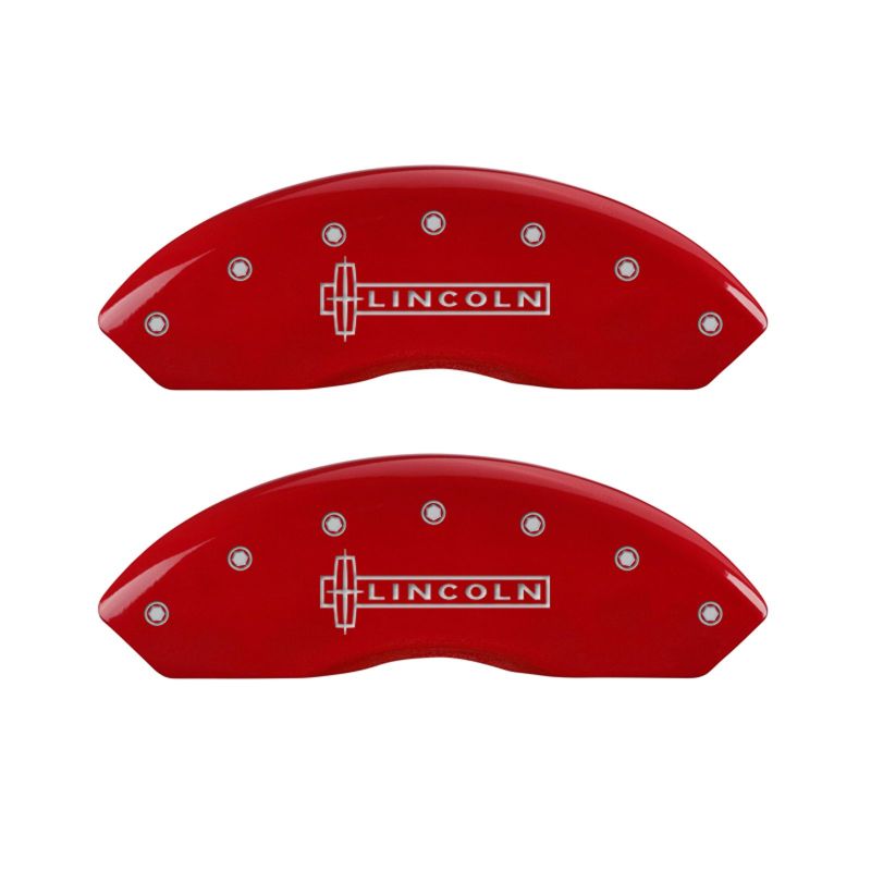 MGP 4 Caliper Covers Engraved Front Lincoln Engraved Rear MKZ Red finish silver ch - eliteracefab.com