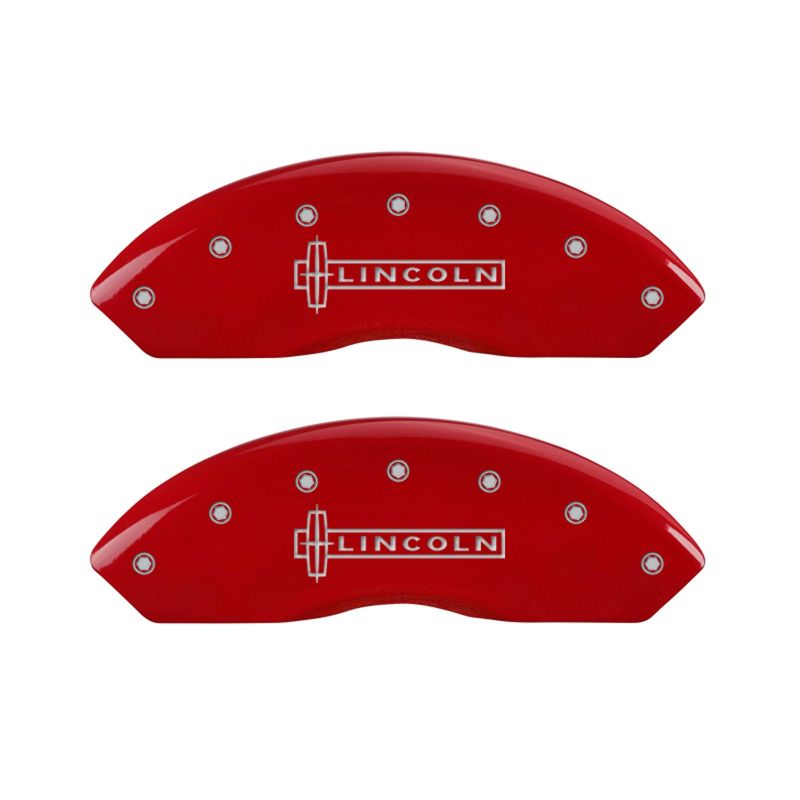 MGP 4 Caliper Covers Engraved Front & Rear Lincoln Red finish silver ch MGP