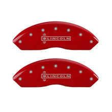 Load image into Gallery viewer, MGP 4 Caliper Covers Engraved Front Lincoln Engraved Rear Star logo Red finish silver ch