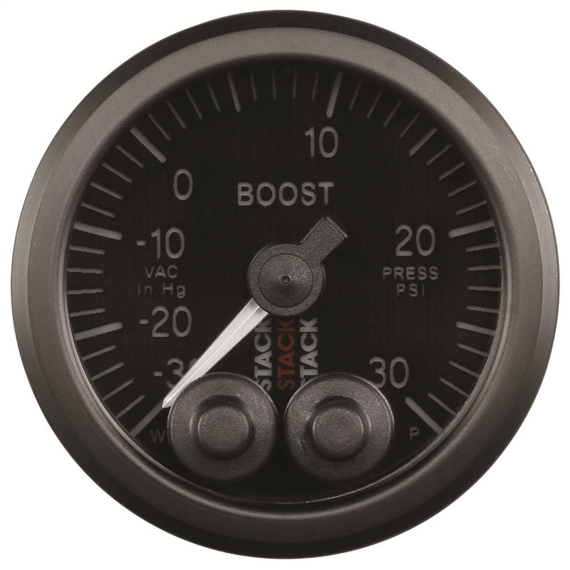 Autometer Stack Instruments 52mm -30INHG To +30PSI Pro Control Boost Pressure Gauge - Black - eliteracefab.com