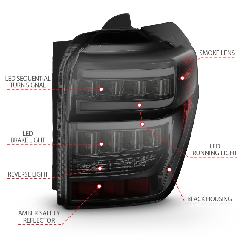 ANZO 2014-2020 Toyota 4Runner T.L Black Housing Smoke Lens Red Light Bar W/Sequential - eliteracefab.com