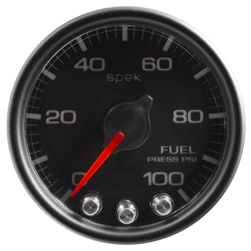 Autometer Spek-Pro Gauge Fuel Press 2 1/16in 100psi Stepper Motor W/Peak & Warn Blk/Blk P31432