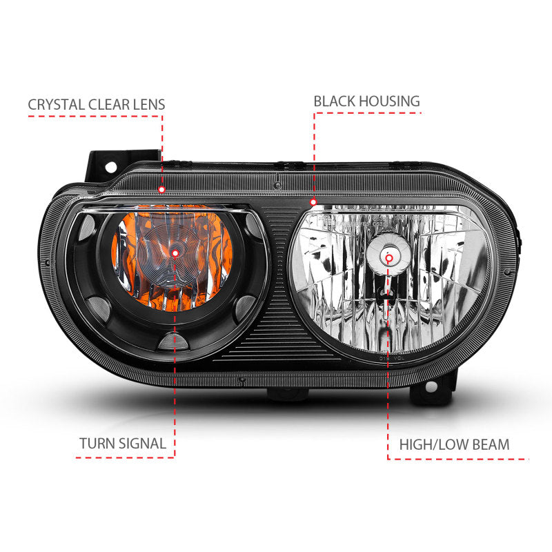 ANZO 2008-2014 Dodge Challenger Crystal Headlights Black - eliteracefab.com