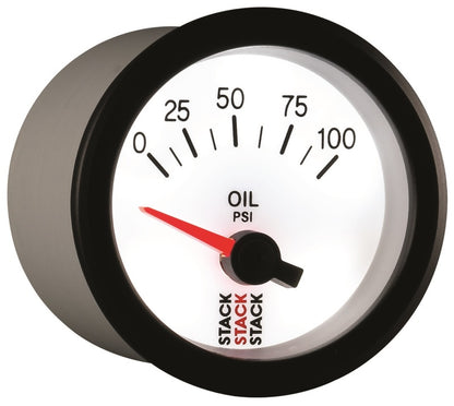 Autometer Stack 52mm 0-100 PSI 1/8in NPTF Electric Oil Pressure Gauge - White ST3252