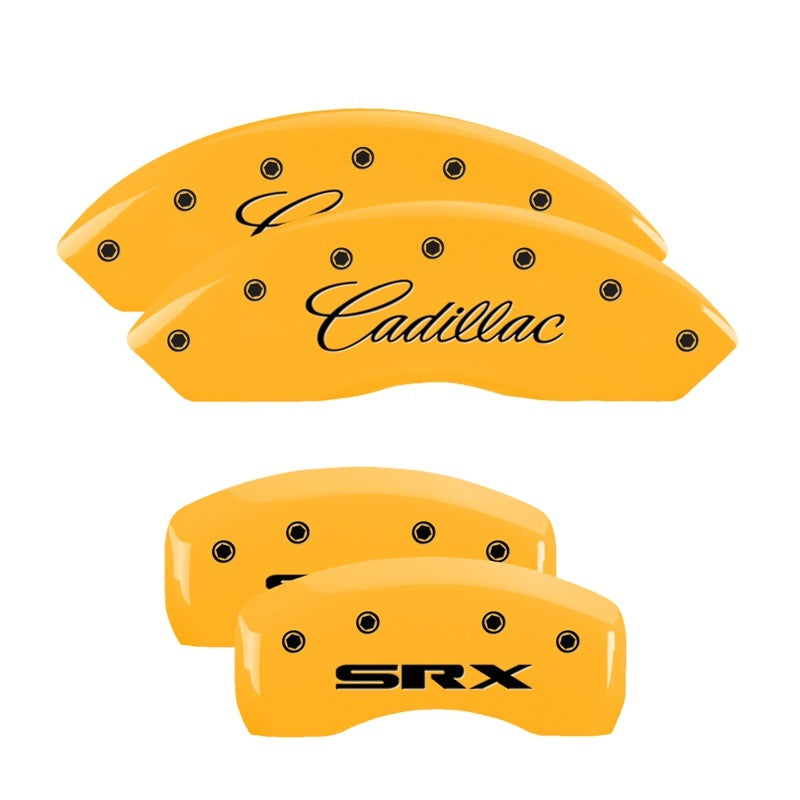 MGP 4 Caliper Covers Engraved Front Cadillac Rear SRX Yellow Finish Black Char 2006 Cadillac SRX MGP
