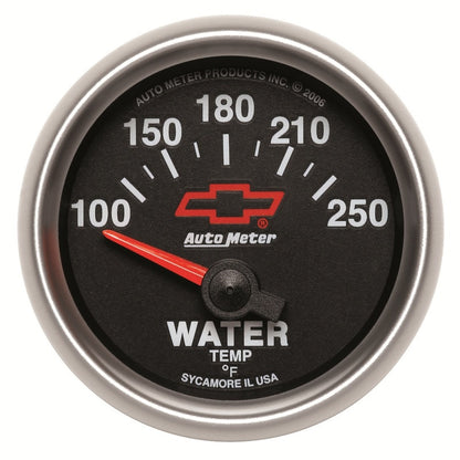 Autometer GM Bowtie Black 2-1/16in 100-250 F Pedestal Electronic Water Temp Gauge 3637-00406
