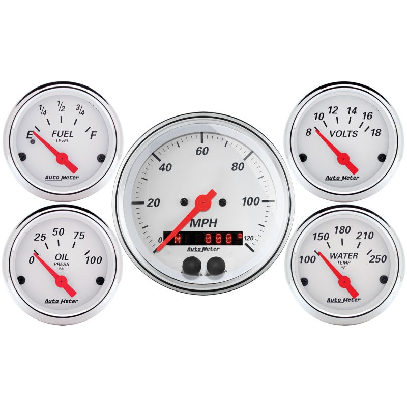 Autometer Arctic White 3-3/8in Electric Speedometer with 2-1/16in Volt/Water/Oil/Fuel 1350
