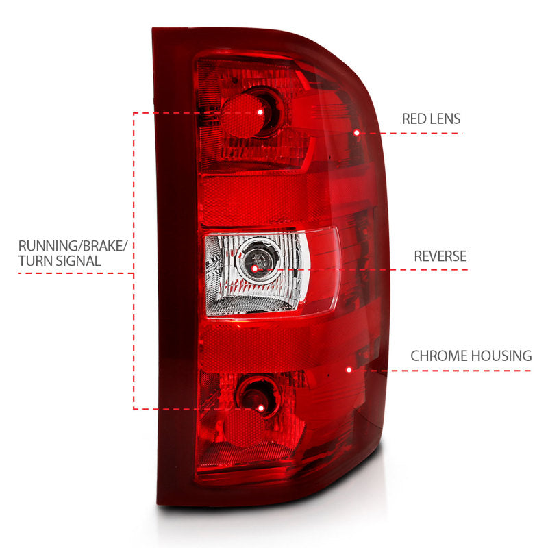 ANZO 2007-2013 Chevy Silverado Taillight Red/Clear Lens (OE Replacement) - eliteracefab.com