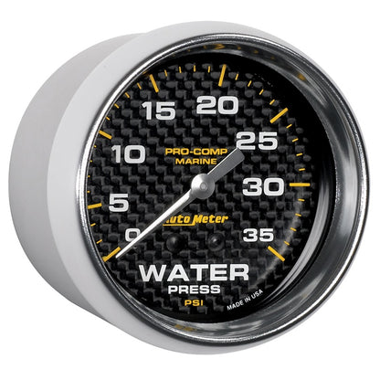 Autometer Marine Carbon Fiber Mechanical 2-5/8in 0-35PSI Water Pressure Gage 200773-40