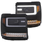 ANZO USA Chevrolet Silverado Projector Headlights W/ Plank Style Black W/ Amber; 2016-2018