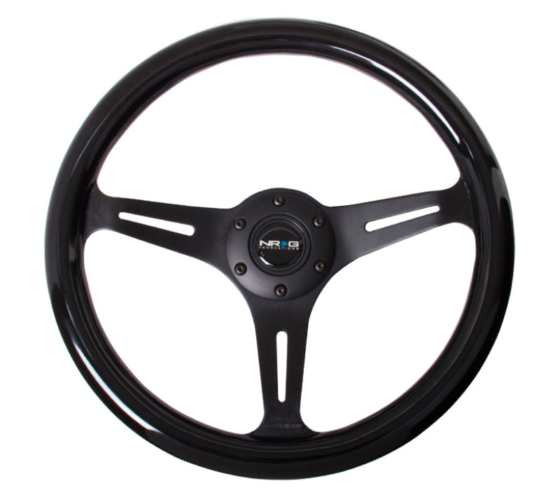 NRG Black Paint Grip 3 Black Spokes 350mm Classic Wood Grain Wheel Universal - eliteracefab.com