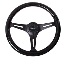 Load image into Gallery viewer, NRG Black Paint Grip 3 Black Spokes 350mm Classic Wood Grain Wheel Universal - eliteracefab.com