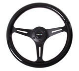 NRG Black Paint Grip 3 Black Spokes 350mm Classic Wood Grain Wheel Universal - ST-015BK-BK