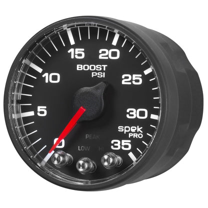 Autometer Spek-Pro Gauge Boost 2 1/16in 35psi Stepper Motor W/Peak & Warn Black/Black P303328