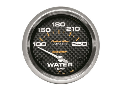 AutoMeter Gauge Water Temp 2-5/8in (66.7mm) 100-250F Electric Carbon Fiber 4837