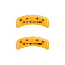 Load image into Gallery viewer, MGP 4 Caliper Covers Engraved F &amp; R Gen 4/Camaro Yellow Finish Black Char 1997 Chevrolet Camaro MGP