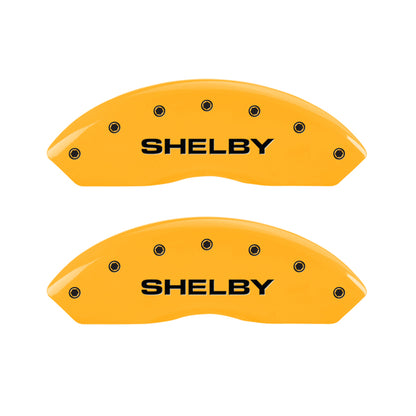 MGP 4 Caliper Covers Engraved Front Shelby Rear Snake Yellow Finish Black Char 2003 Ford Mustang MGP