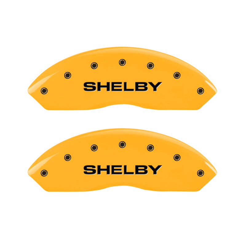 MGP 4 Caliper Covers Engraved Front Shelby Rear Snake Yellow Finish Black Char 2003 Ford Mustang MGP