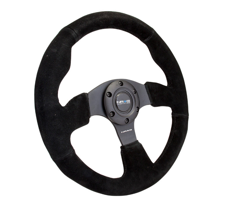 NRG Reinforced Steering Wheel 320mm Suede Steering Wheel Black Stitch - eliteracefab.com