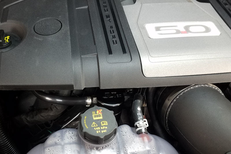 J&L 18-19 Ford Mustang GT Passenger Side Oil Separator 3.0 - Black Anodized - eliteracefab.com