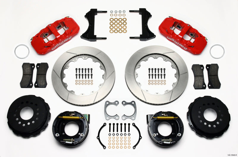 Wilwood AERO4 Rear P-Brake Kit 14.00in Red Small Ford 2.50in Offset Wilwood