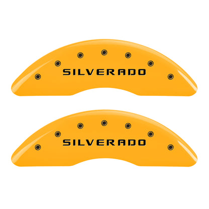 MGP 4 Caliper Covers Engraved Front & Rear Silverado Yellow finish black ch MGP