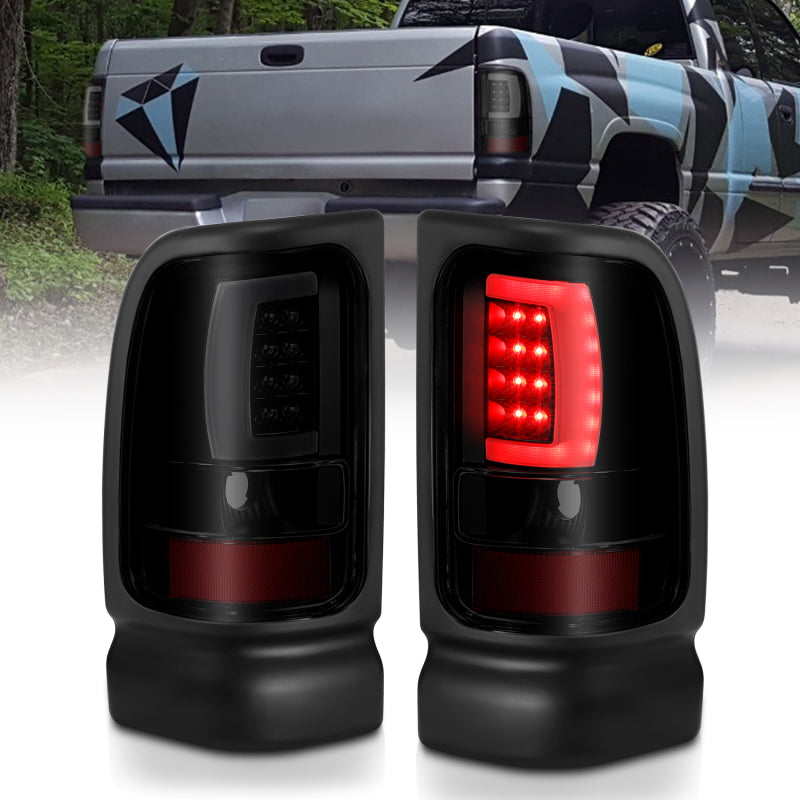 ANZO 1994-2001 Dodge Ram 1500 LED Taillights Plank Style Black w/Smoke Lens - eliteracefab.com